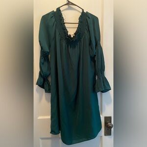 Symphony Green Bell Sleeve Off the Shoulder Dress